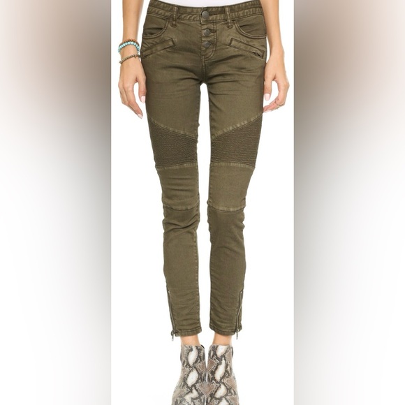 Free People Denim - FREE PEOPLE Women's Green Steamed Moto Skinny Jeans Size 28
